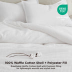 Bedsure Waffle Comforter Set Queen, White Soft Cotton Bedding, Waffle Weave Bed Set, 3 Pieces, 1 Comforter (90'X90') And 2 Pillow Shams, Premium Cotton Cover With Polyester Fill For All Seasons
