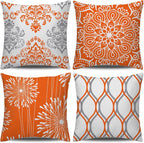 Decorative Throw Pillow Covers 16x16 inch Set of 4,Orange and White Modern Simple Square Pillow Case Cushion Cover for Sofa Couc