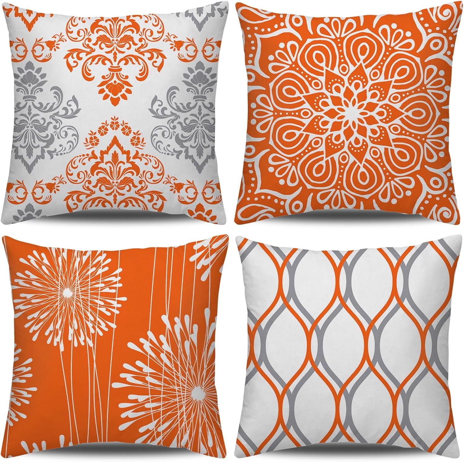 Decorative Throw Pillow Covers 16x16 inch Set of 4,Orange and White Modern Simple Square Pillow Case Cushion Cover for Sofa Couc