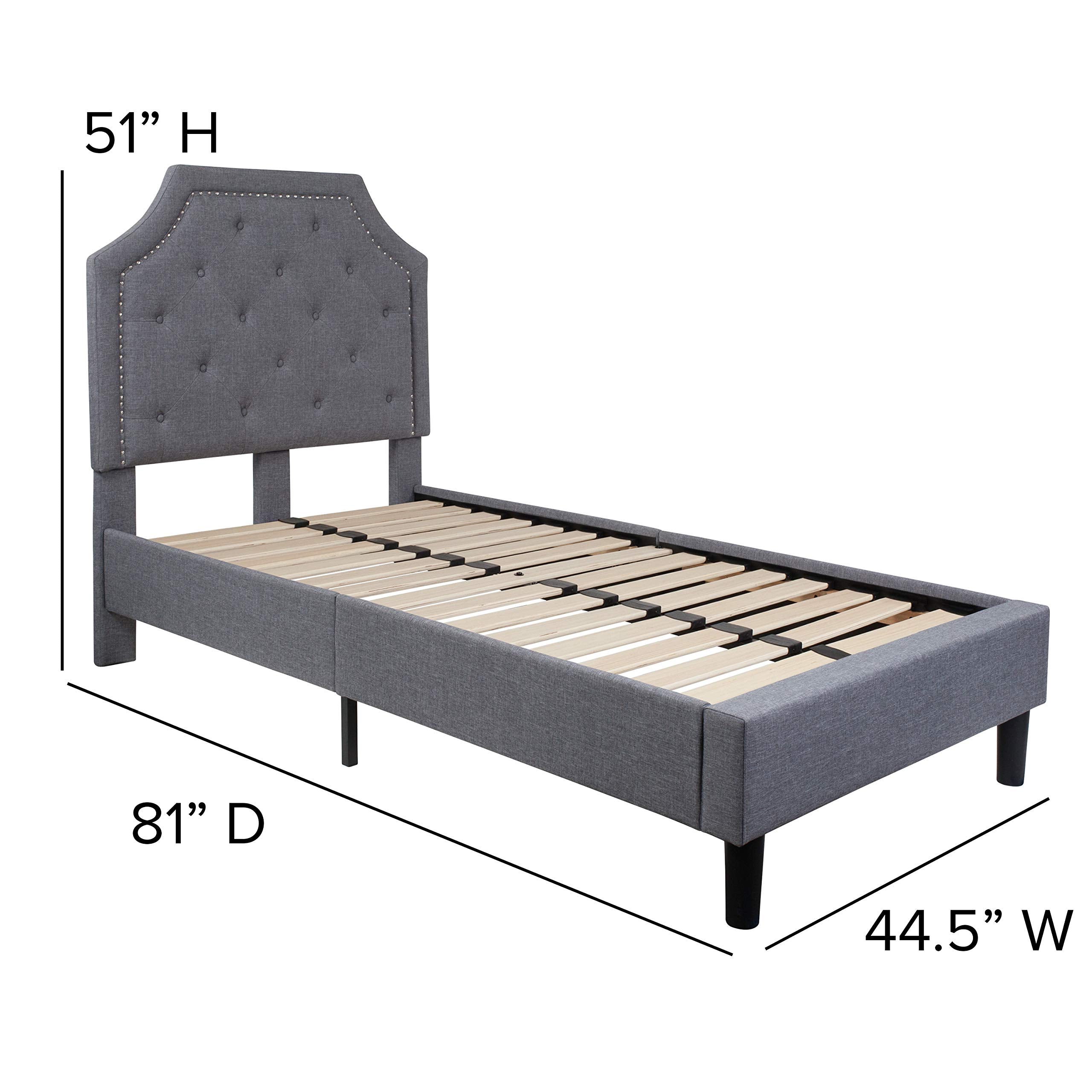Flash Furniture Brighton Twin Size Tufted Upholstered Platform Bed In Light Gray Fabric