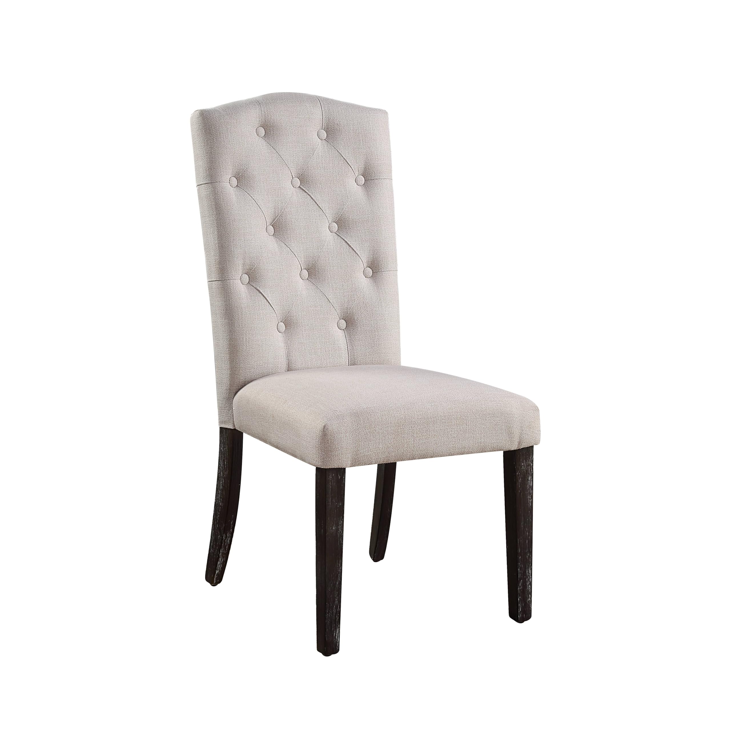 Acme Gerardo Fabric Tufted Dining Side Chair in Beige and Weathered Espresso