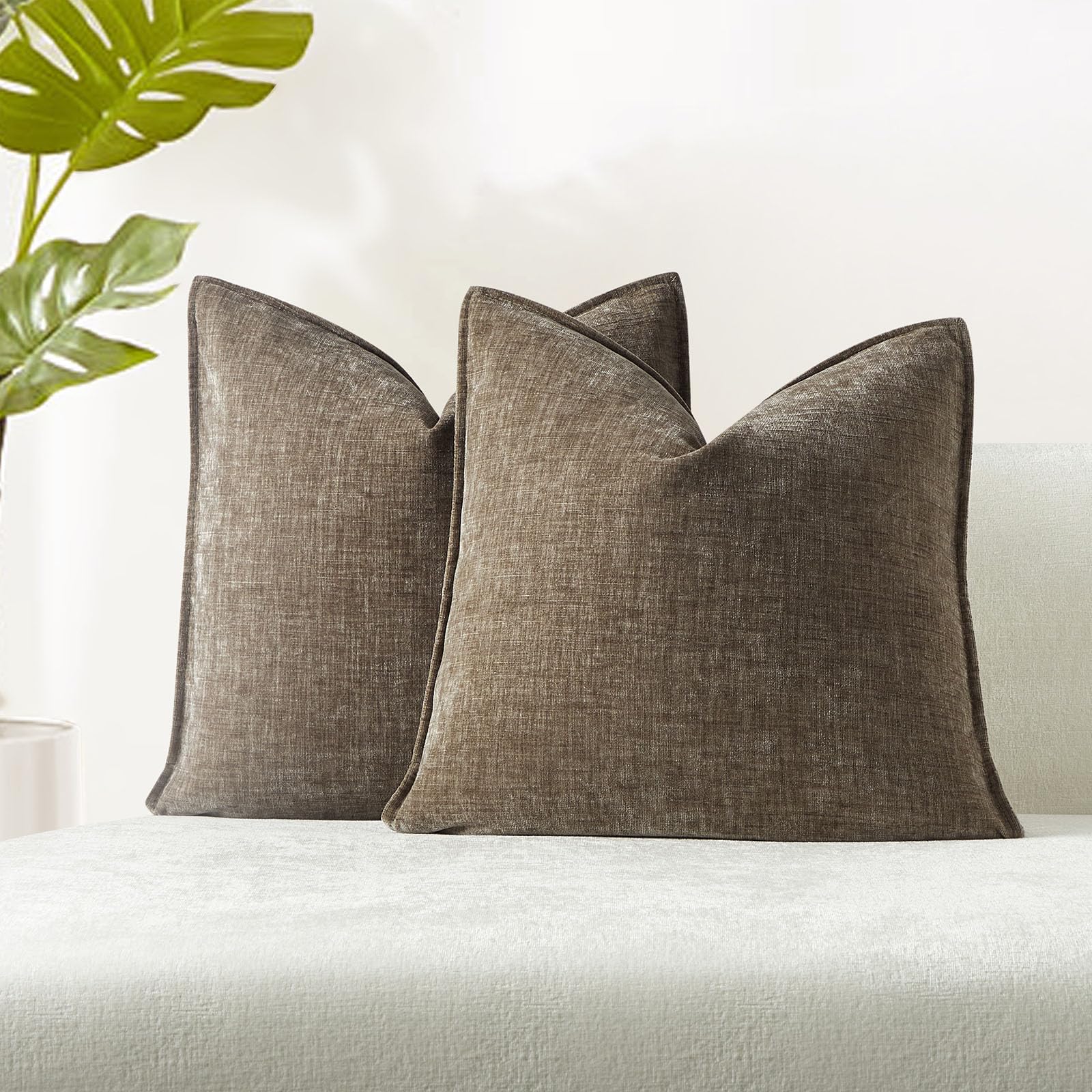 Juspurbet Set Of 2 Stone Chenille Throw Pillow Covers 24X24 Inch Soft Textured Decorative Cushion Cases For Couch Sofa Bed Solid