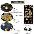 50Th Birthday Door Banner Backdrop, Black Gold Happy 50Th Birthday Decorations Women Men, 50 Years Birthday Photo Booth Props, F