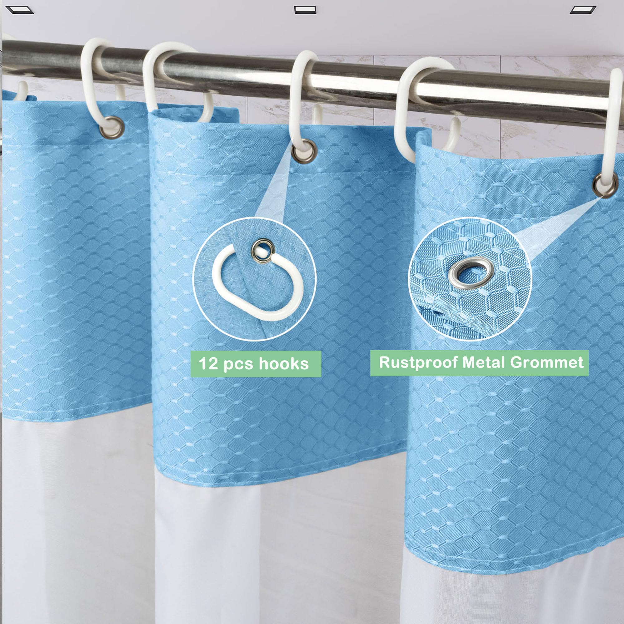 Ufriday Waffle Weave Fabric Shower Curtain With Mesh Window, Heavy Duty Decorative Bathroom Curtain With White Pique Pattern, Sp