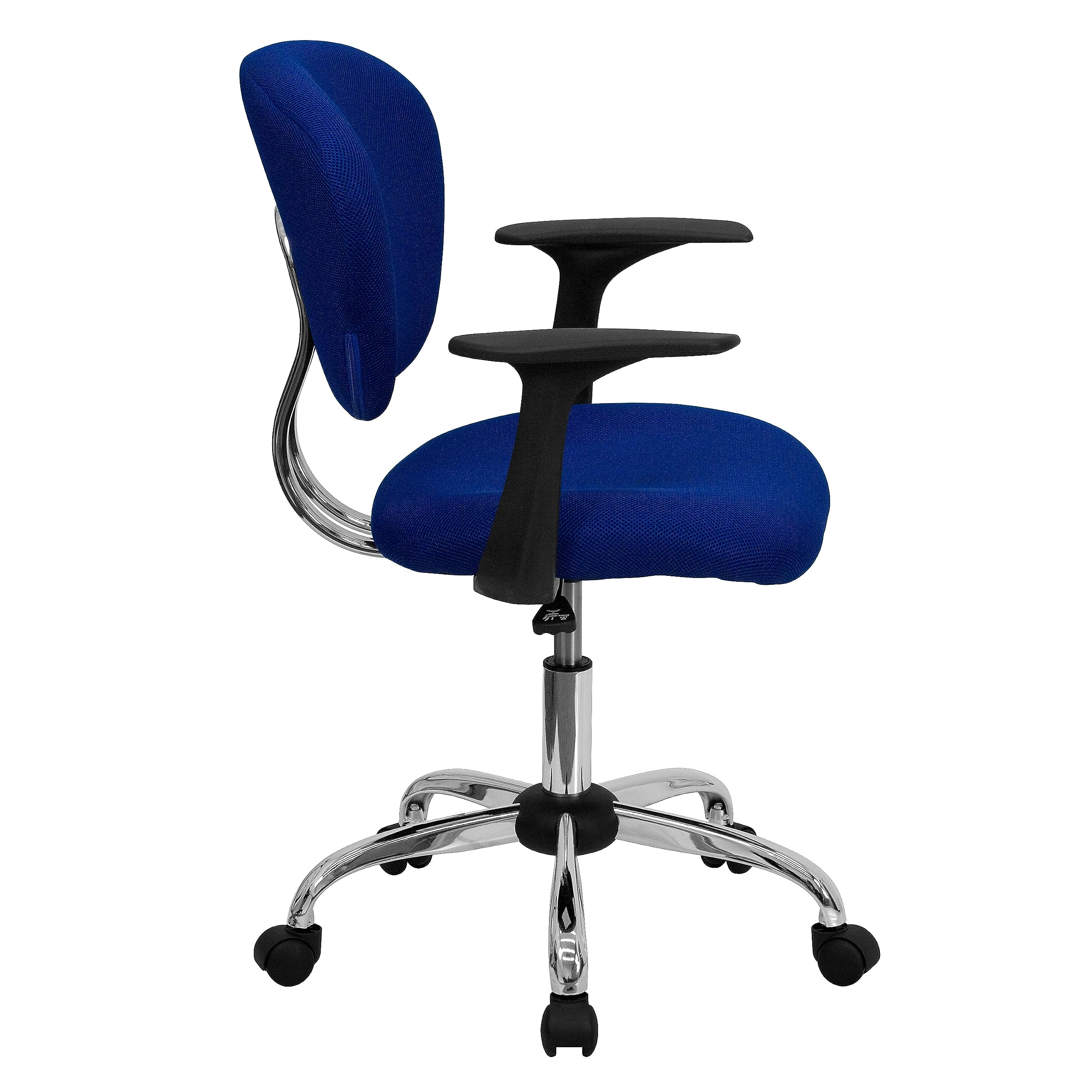 Flash Furniture Beverly Mid-Back Blue Mesh Padded Swivel Task Office Chair with Chrome Base and Arms