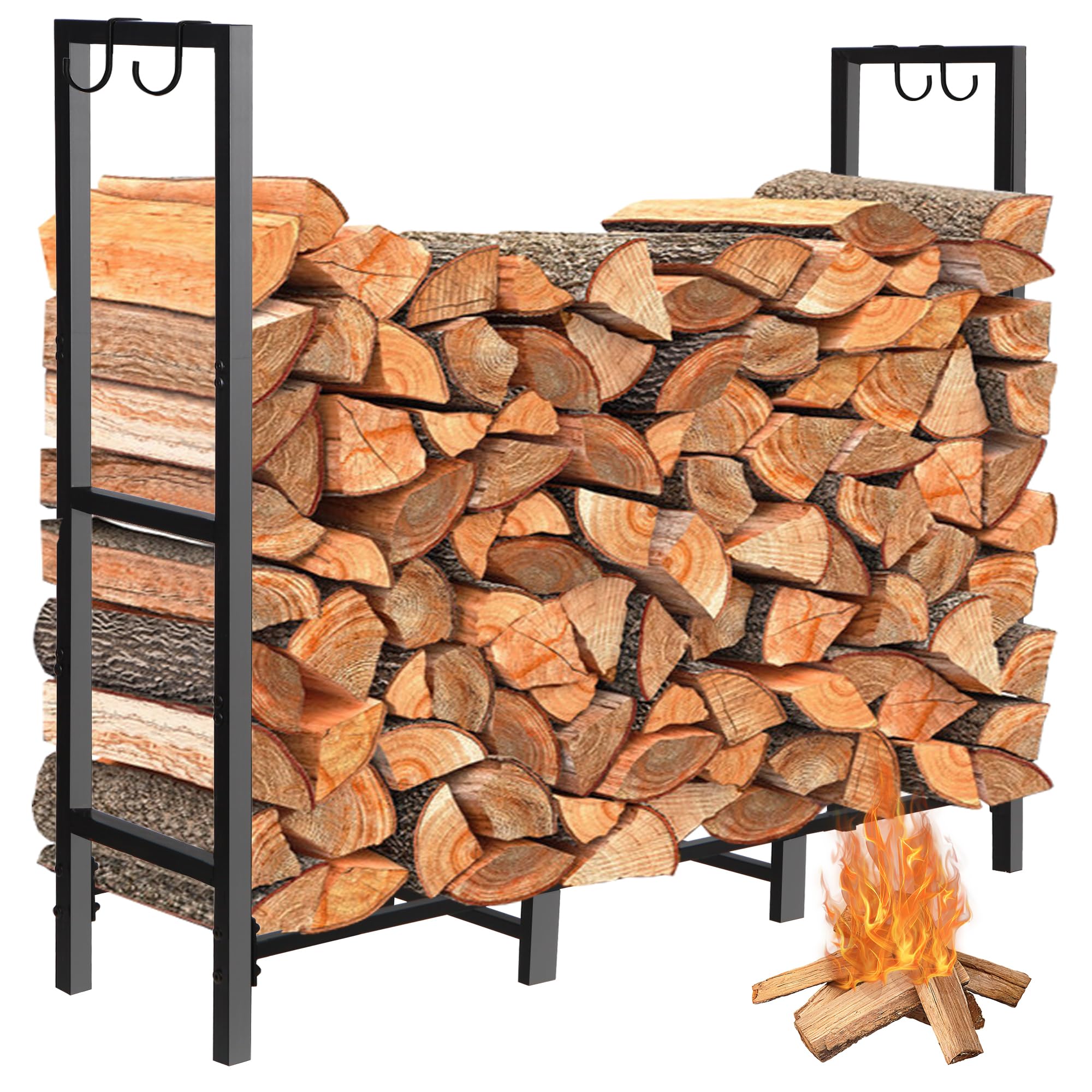 Uliok 4Ft(H) X 4Ft(W) Firewood Rack Outdoor Indoor Holder For Fireplace Wood Storage, Firewood Storage Brackets Kit, Heavy Duty