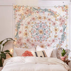 Simpkeely Mandala Floral Medallion Tapestry, Sketched Flower Plant Boho Wall Hanging, Bohemian Hippie Tapestries For Bedroom Liv