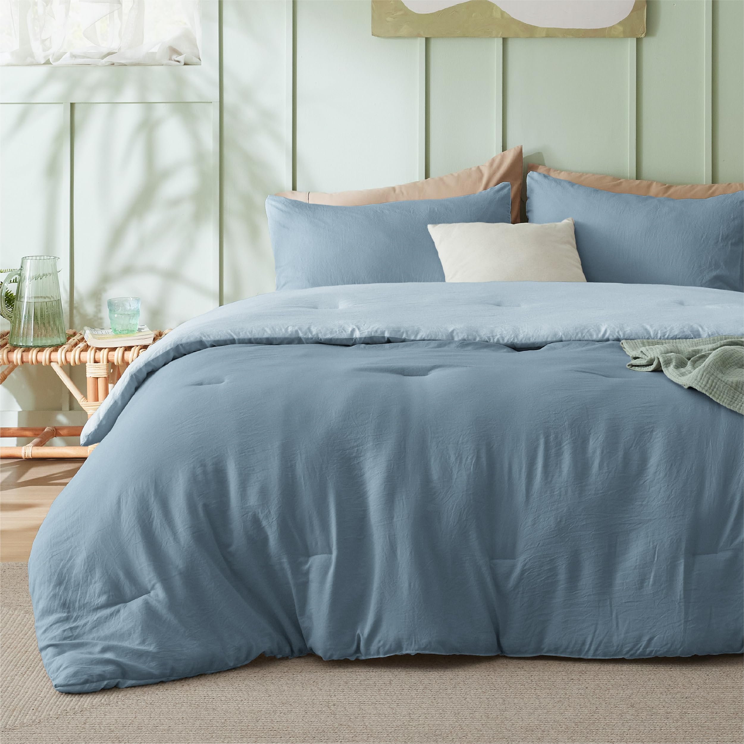 Bedsure Full Size Comforter Sets, Reversible Blue Soft Prewashed Bed Comforter For All Seasons, 3 Pieces Warm Bedding Sets, 1 Lightweight Comforter (82'X86') And 2 Pillowcases (20'X26')