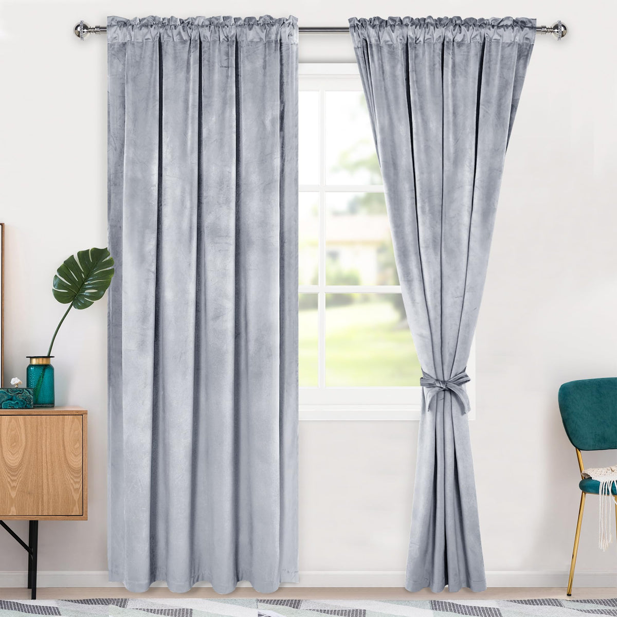 Hiasan Velvet Curtains 90 Inches-Blackout Thermal Insulated Solid Soft Curtains For Bedroom Living Room Rod Pocket Room Darkenin