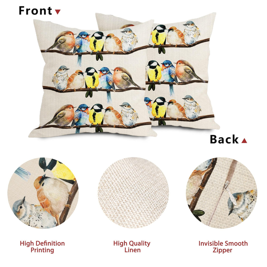 Oil Painted Bird Pillow Covers 18X18 Inch Rustic Birds Tree Branches Decorative Pillow Cases Wildlife Spring Summer Cotton Linen