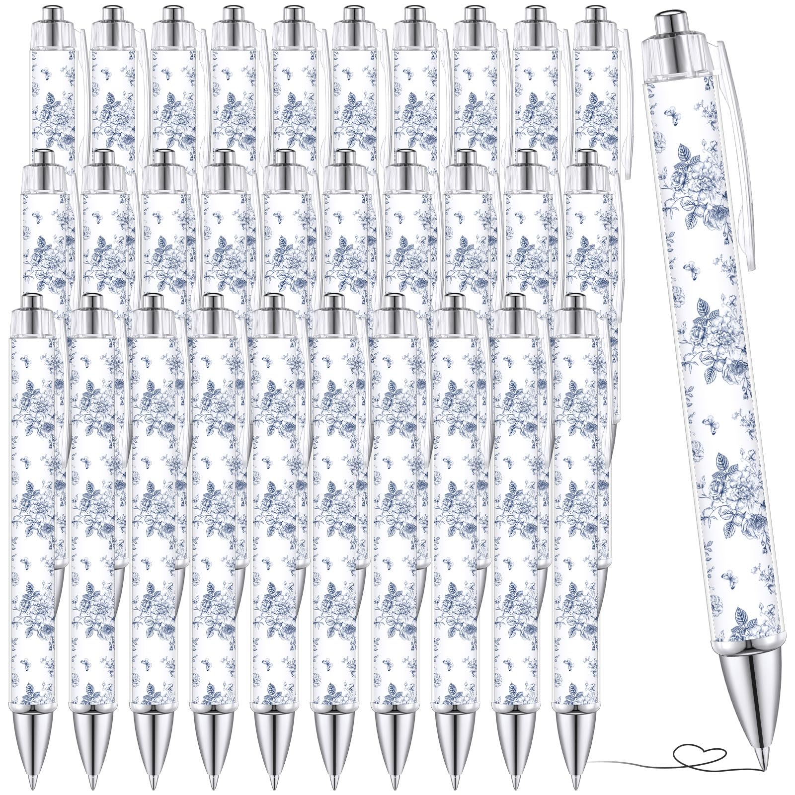 Spakon 32 Pcs Blue and White Floral Ballpoint Pens Blue Flower Pens Flower Gift for Women Wedding Baby Bridal Shower Party 1.00 