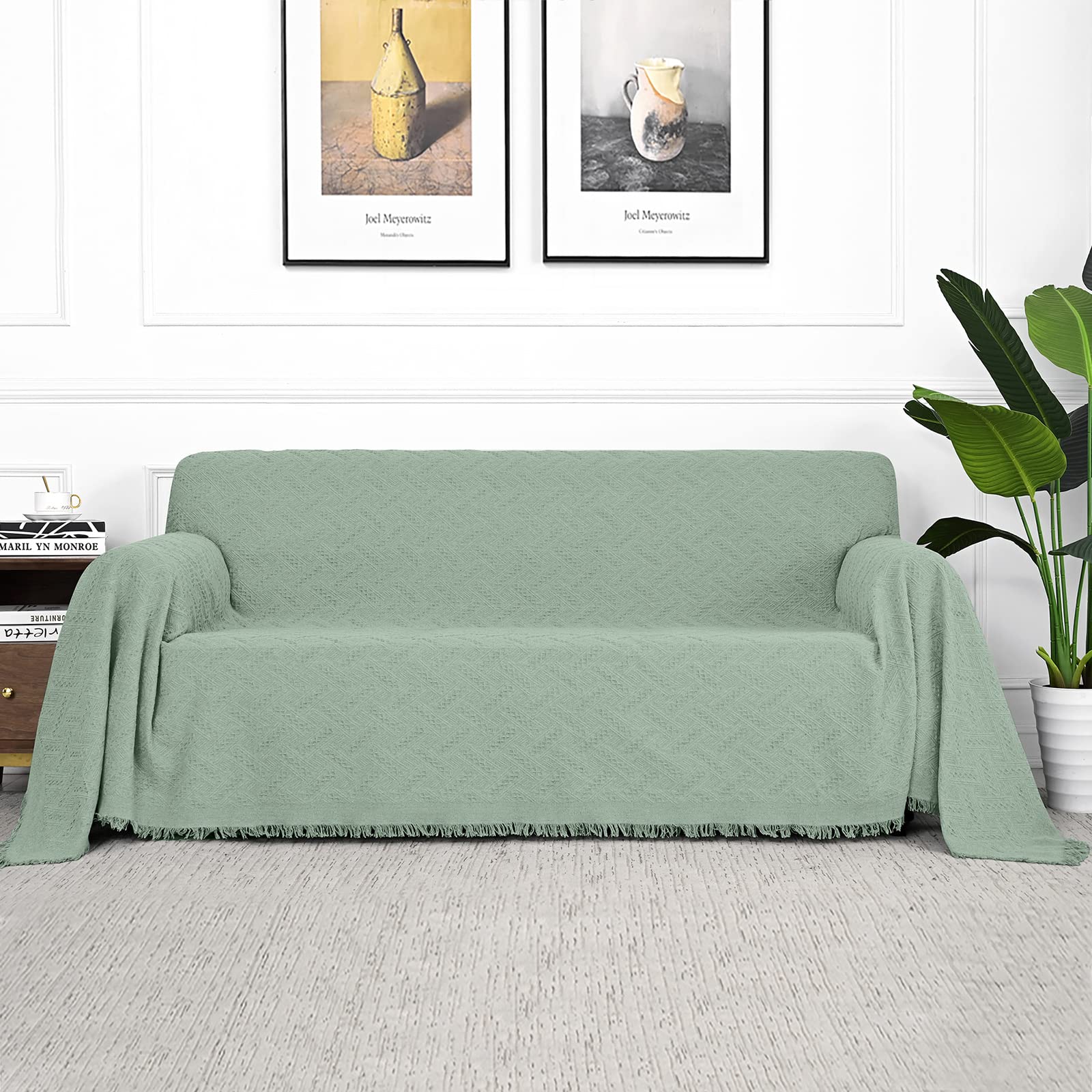 Mysky Home Couch Cover Sage Green Sofa Covers, Sectional Couch Covers For 3 Cushion Couch, Geometrical Couch Cover Living Room Sofa Throws Sofa Slipcovers For Pets, Dogs(Xxx-Large, 91' X 150', Sage)