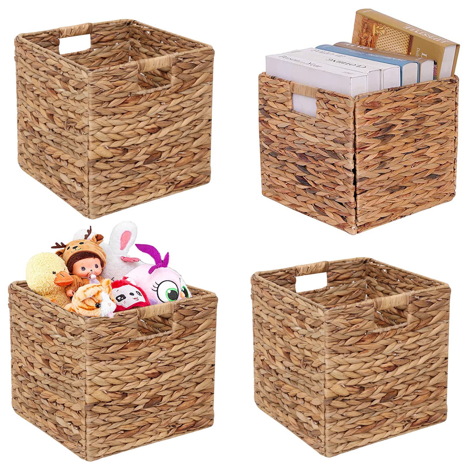 JGJCYO9 Storage Baskets Wicker Cube Baskets Foldable Handwoven Water Hyacinth Laundry Organizer,Set of 4 pcs Baskets-11x11x11inc