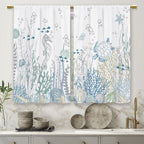 Laifzere Nautical Coastal Kitchen Curtains Ocean Starfish Seashell Small Short Cafe Window Curtains Beach Sea Seashell Rod Pocke