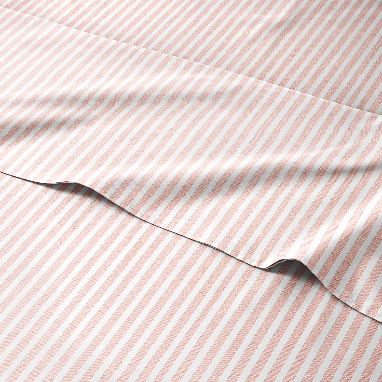 Split King Size 5 Piece Bedding Sheet Set - Breathable & Cooling - Hotel Luxury Bed Sheets Set - Easy Fit - Soft, Wrinkle Free & Comfy Blush Stripes Oeko-Tex Bedding Sheets - Deep Pockets 5 Piece Set