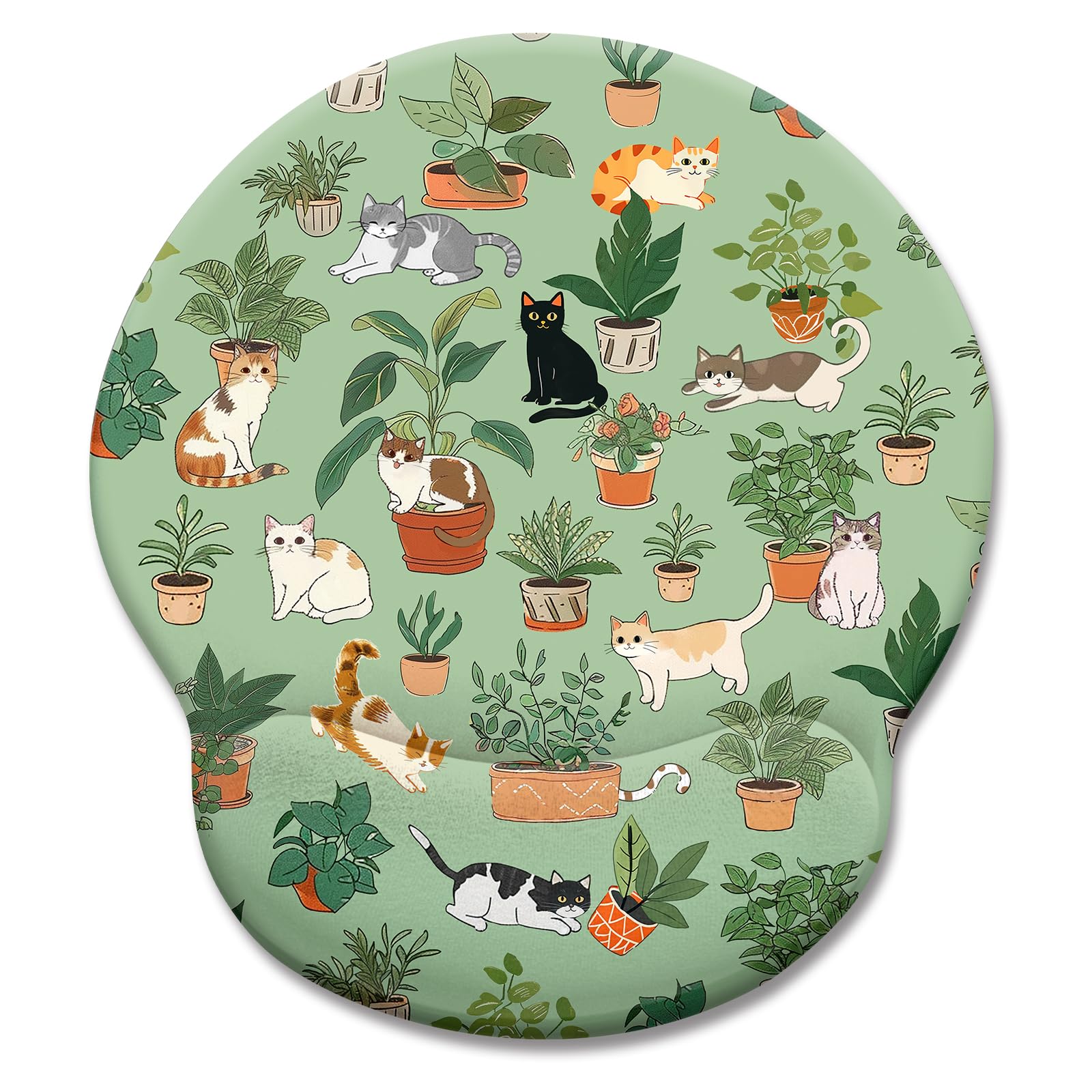 Limkrian Cat Ergonomic Mouse Pad With Wrist Rest, Green Computer Mouse Pad Wrist Support With Non-Slip Pain Relief Pu Base, Funn