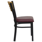 Flash Furniture HERCULES Series Black Slat Back Metal Restaurant Chair - Natural Wood Back, Burgundy Vinyl Seat