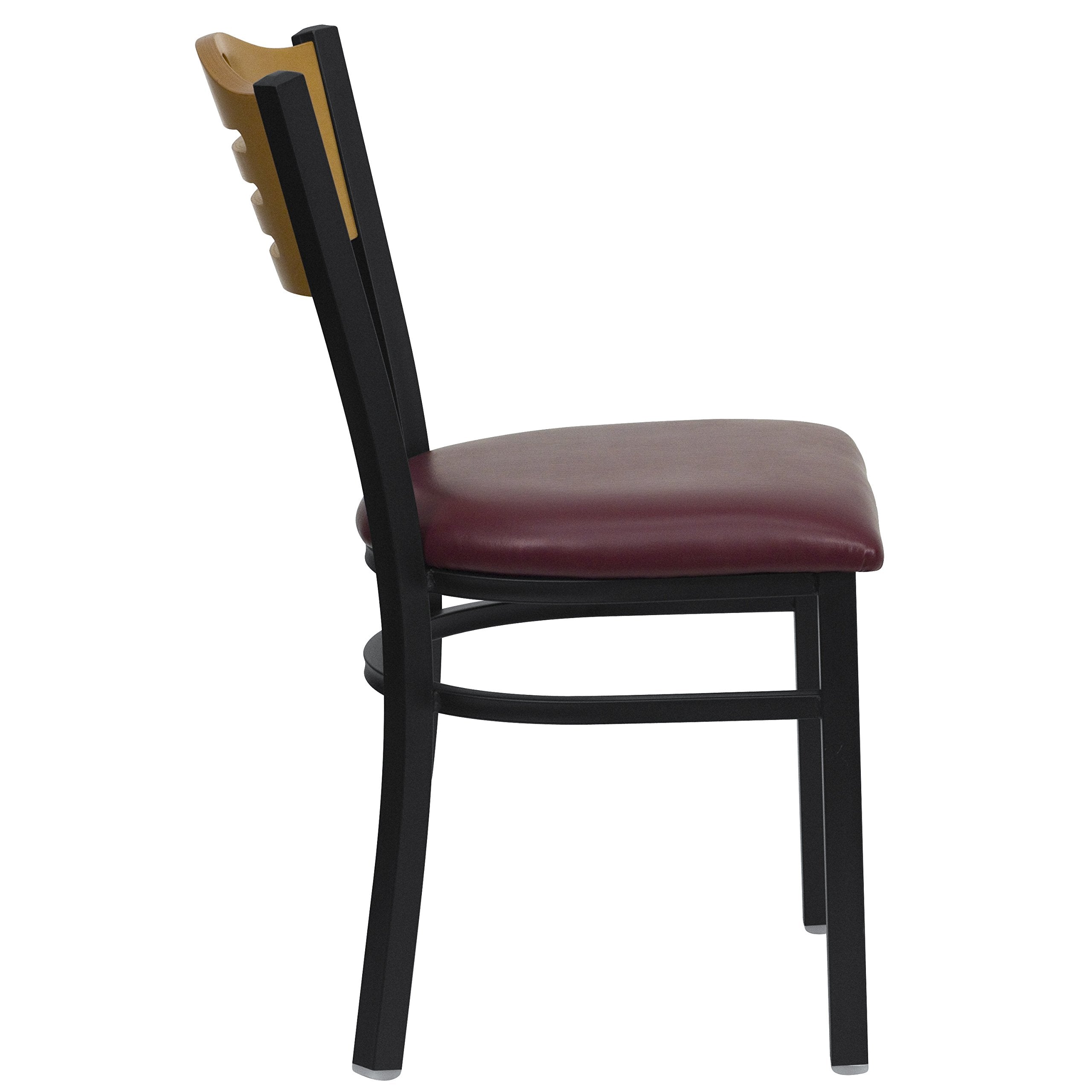Flash Furniture HERCULES Series Black Slat Back Metal Restaurant Chair - Natural Wood Back, Burgundy Vinyl Seat