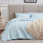 Love'S Cabin Twin Quilt Set Light Blue Bedspreads - Soft Bed Summer Quilt Lightweight Microfiber Bedspread- Modern Style Wave Pa