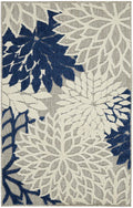 Nourison Aloha Indoor/Outdoor Floral Ivory/Navy 2'8' X 4' Area Rug, (3' X 4')