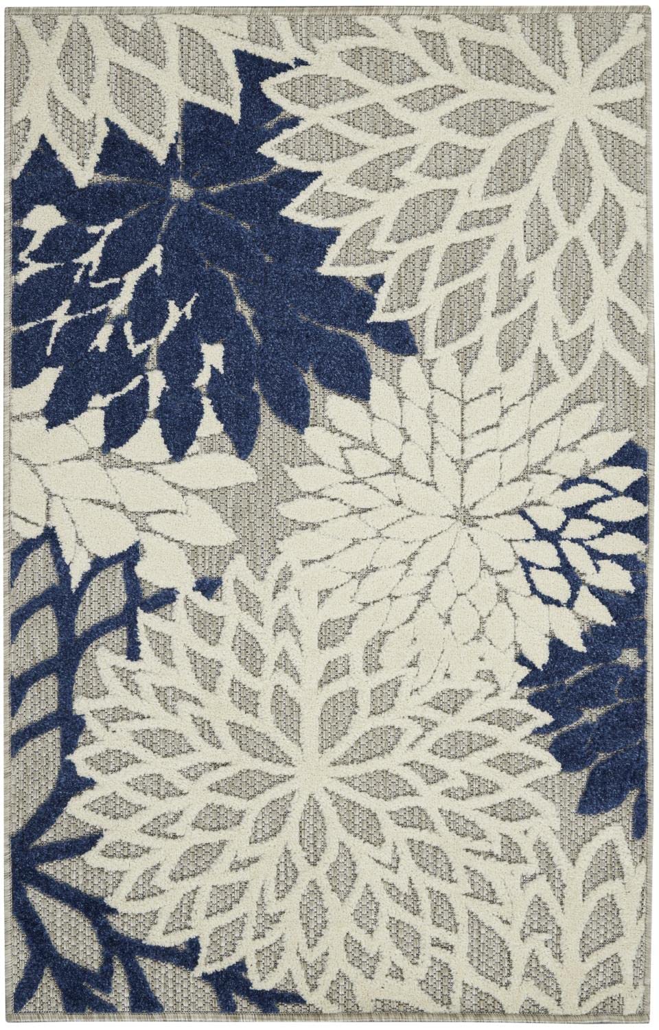 Nourison Aloha Indoor/Outdoor Floral Ivory/Navy 2'8' X 4' Area Rug, (3' X 4')