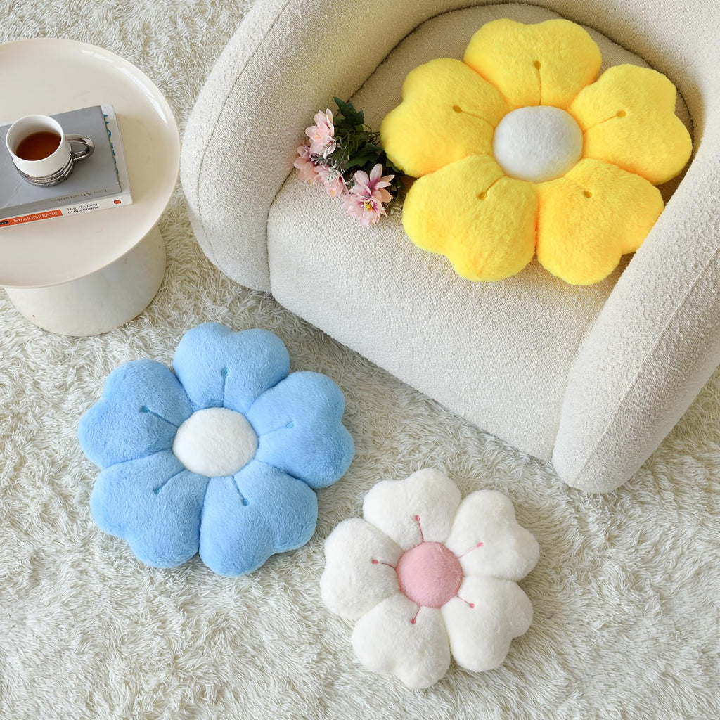 Flower Shaped Pillow, Cute Decorative Throw Pillow With Soft Artificial Rabbit Fur For Couch Bed Chair Floor, Flower Pillows Sea