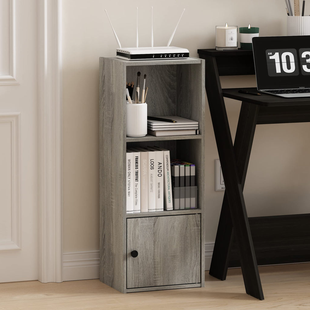 Furinno Luder Shelf Bookcase with 1 Door Storage Cabinet, French Oak