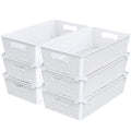 Simple Houseware Plastic Stackable Storage Basket Pantry Organizer, 6 Pack, 14.5 x 8.5 x 3.5, White