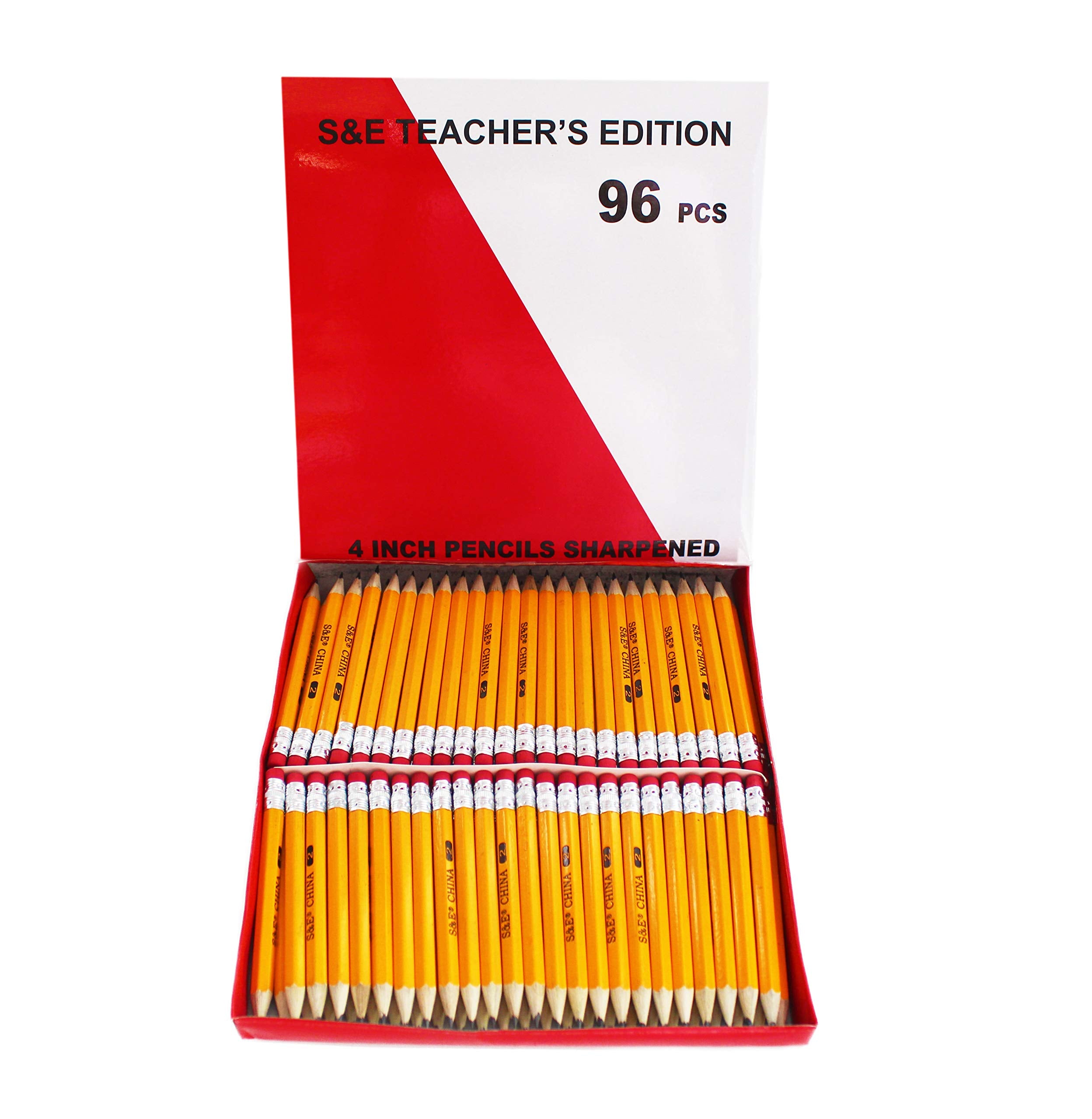 S & E Teacher'S Edition 96Pcs Half Pencils With Eraser Tops, Golf Pencil, Classroom, Pew - # 2 Hb Pre-Sharpened Hexagon, 96 Coun
