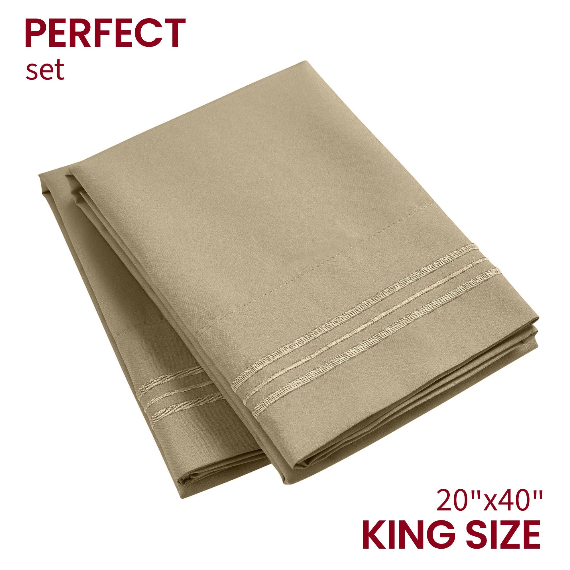 Mellanni Pillow Cases - Luxury, Extra Soft, Cooling Pillow Covers - 2 Pc Iconic Collection Pillowcases - Envelope Closure (King 20' X 40', New Beige)