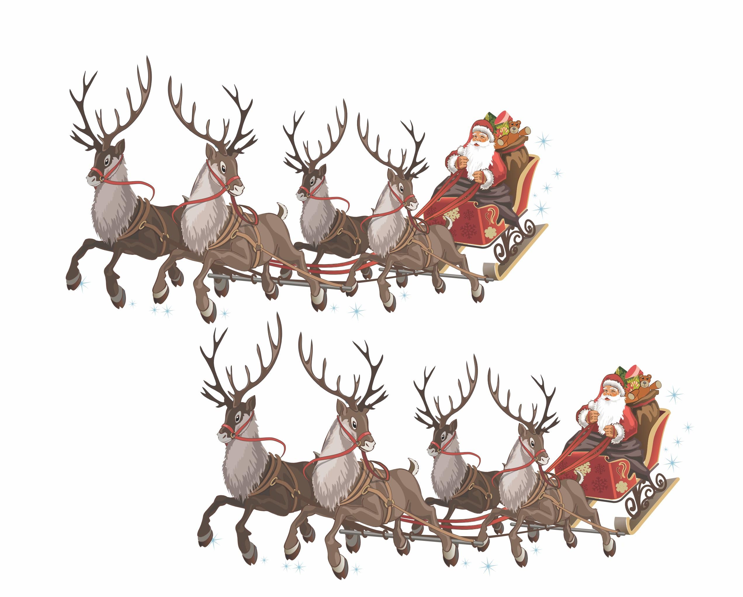 Set of 2, 8.5 Christmas Window Clings Decals. Santa Sleigh and Reindeers Christmas Window Glass Decoration. Reusable Non-Adhesiv