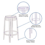 Flash Furniture Laney 25.75" Indoor/Outdoor Counter Height Transparent Dining Stool with Foot Ring, Stackable Ghost Counter Height Stool, Transparent