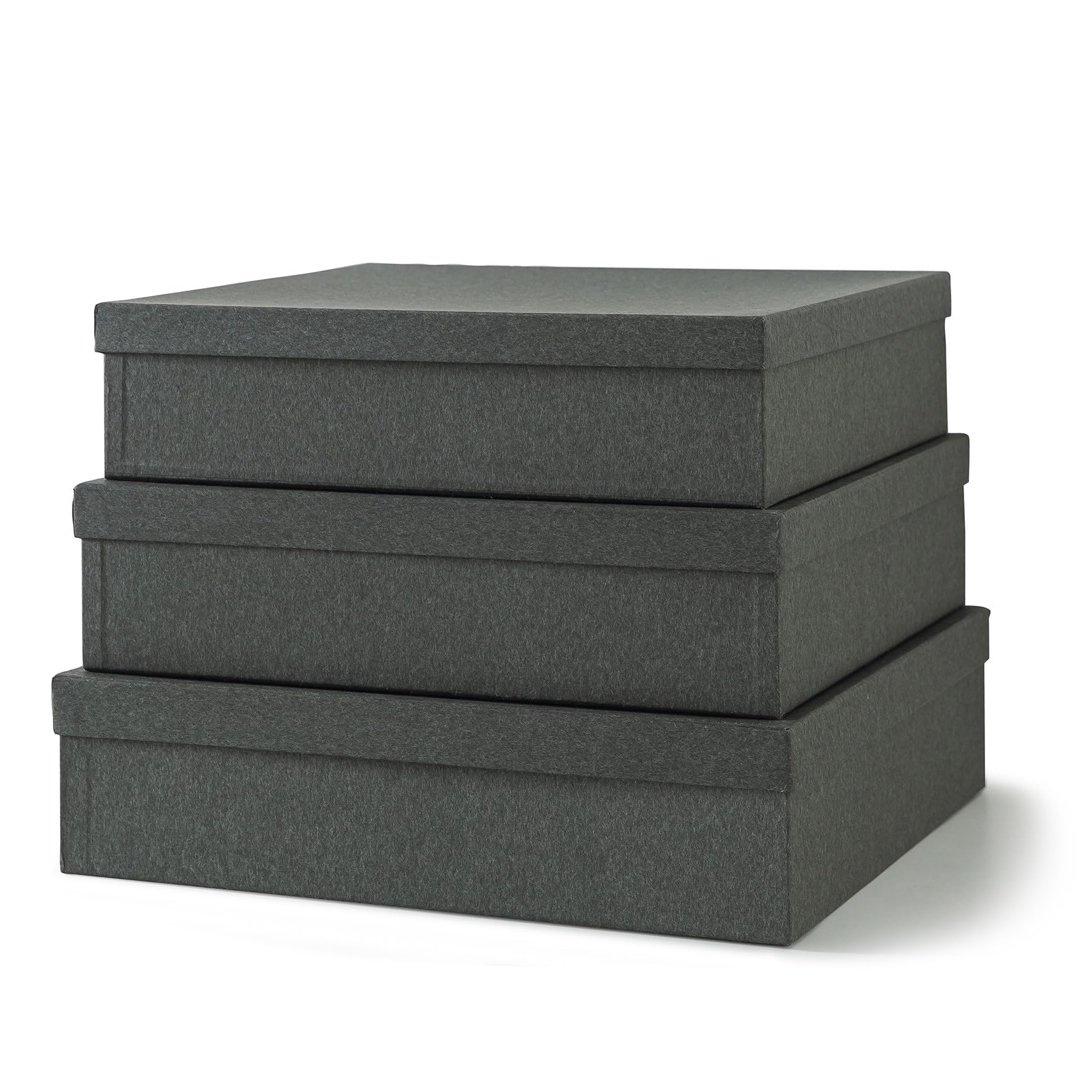 Black Kraft Paper Boxes For Storage - Set Of 3 Stacking Scrapbook Boxes With Lids: Gray Charcoal Photo Storage, Decorative Stora
