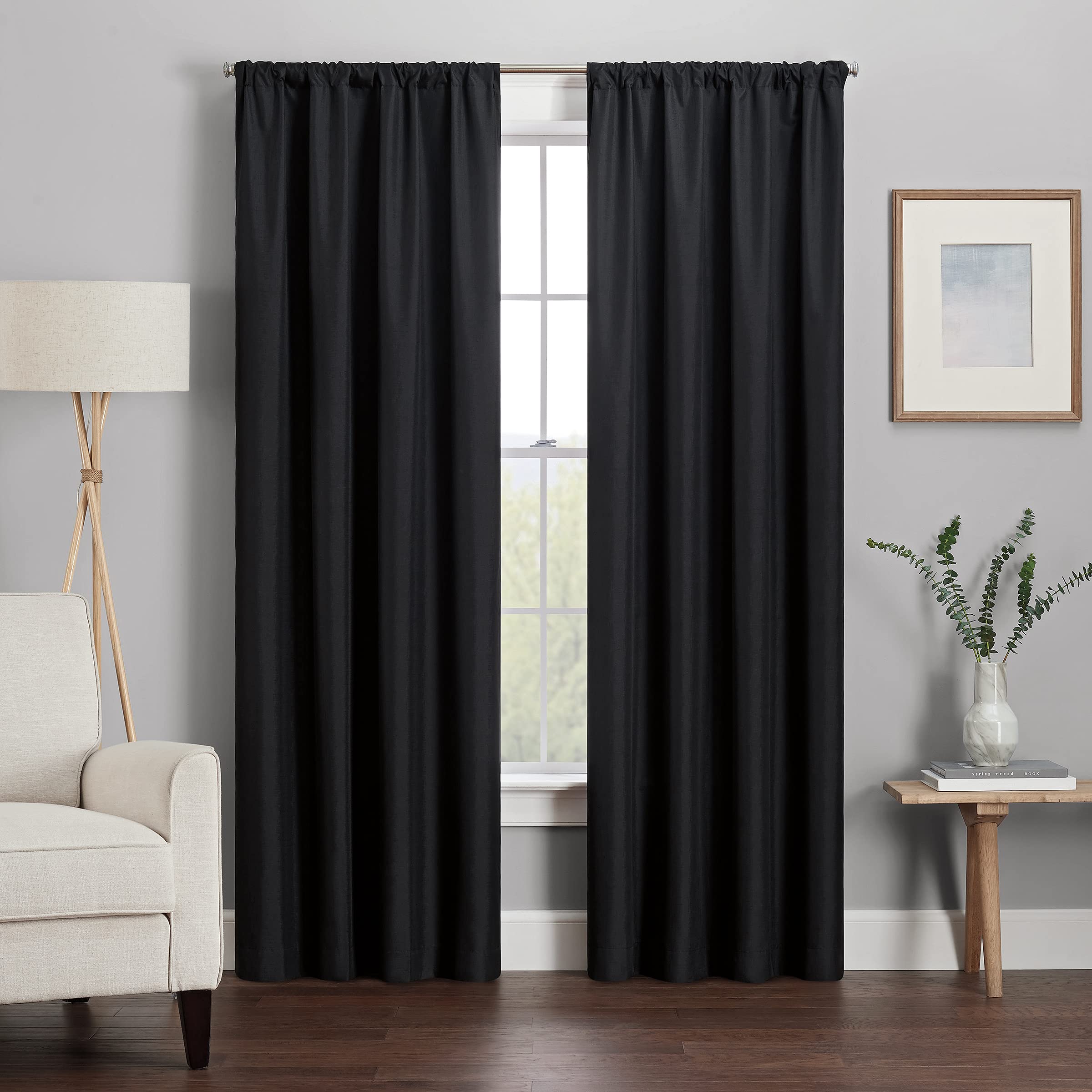 Eclipse Kendall Modern Blackout Thermal Rod Pocket Window Curtain For Bedroom Or Living Room (1 Panel), 42 X 54, Black