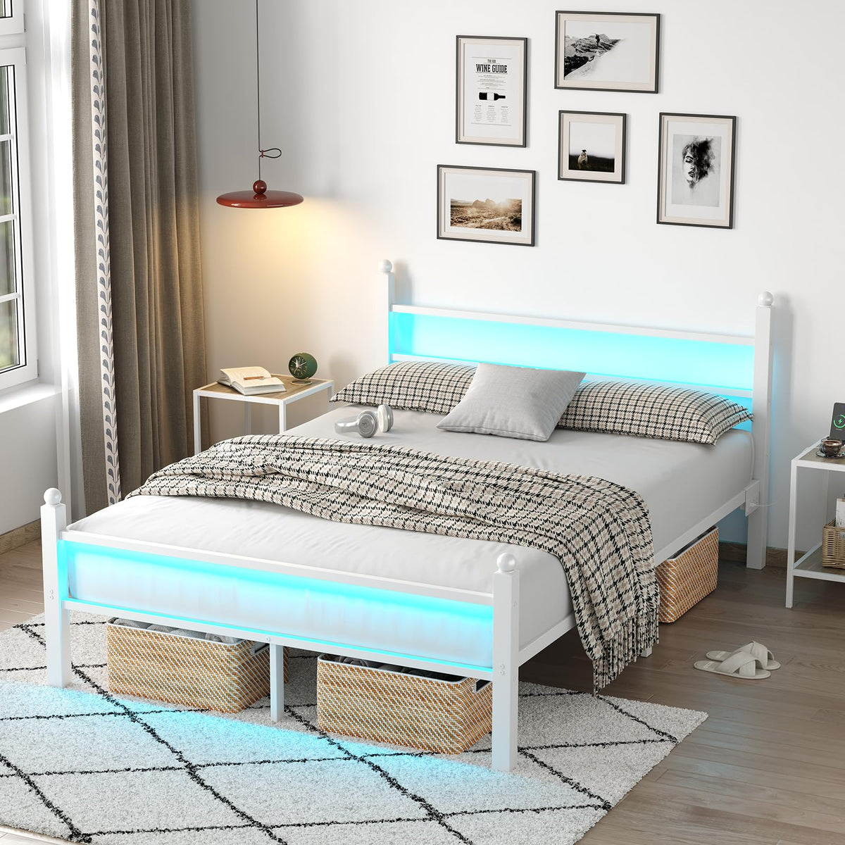 Collaredeagle Full Bed Frame With Headboard And Footboard,Heavy Duty Steel Slats Support Metal Bed Frame With Charging Station,W