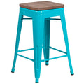 Flash Furniture Sinclair 24 High Backless Crystal Teal-Blue Counter Height Stool with Square Wood Seat