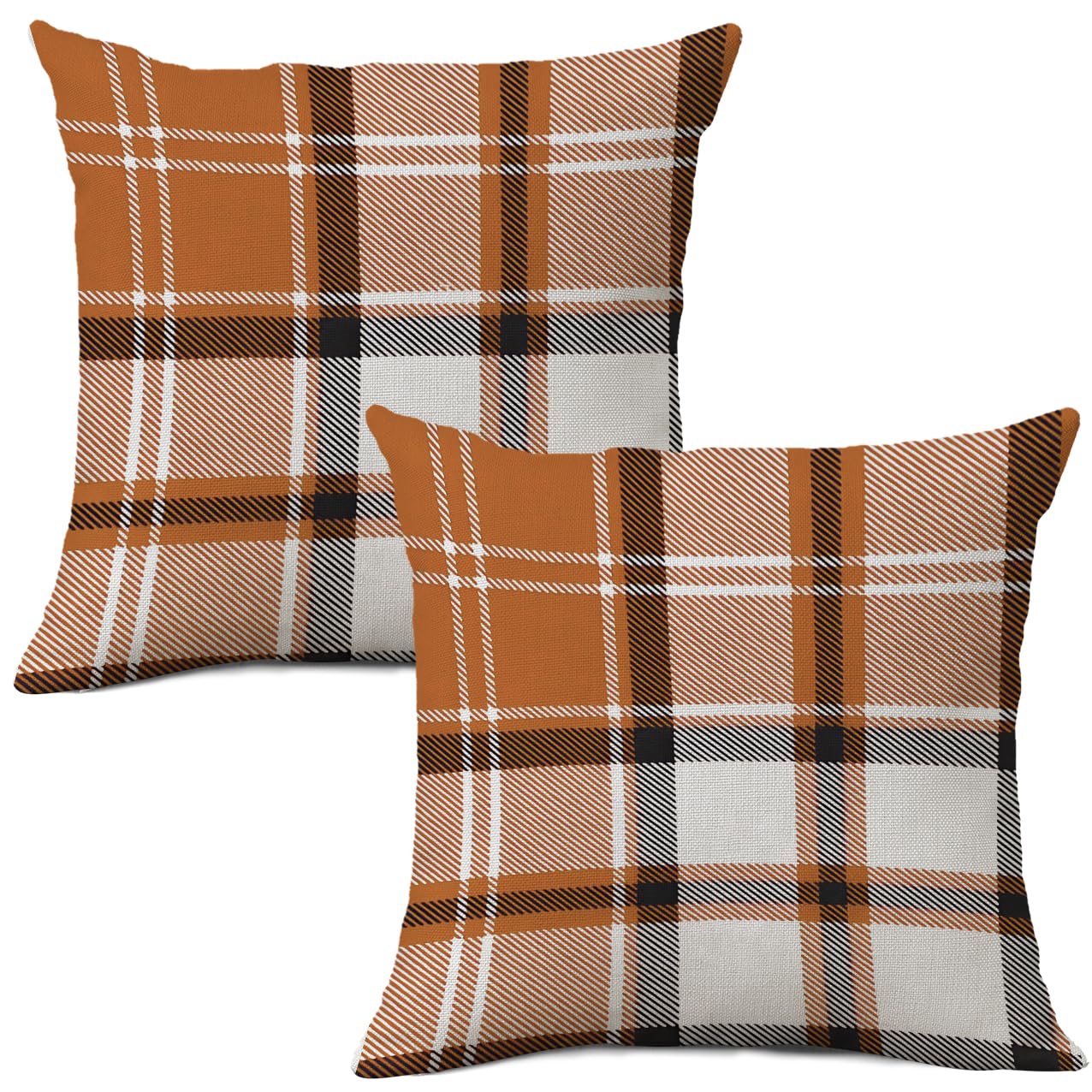 Aofanggo Fall Pillow Covers 20X20 Set Of 2 Autumn Decorative Orange Black Check Plaids Throw Pillow Cases Cushion Covers Faux Li