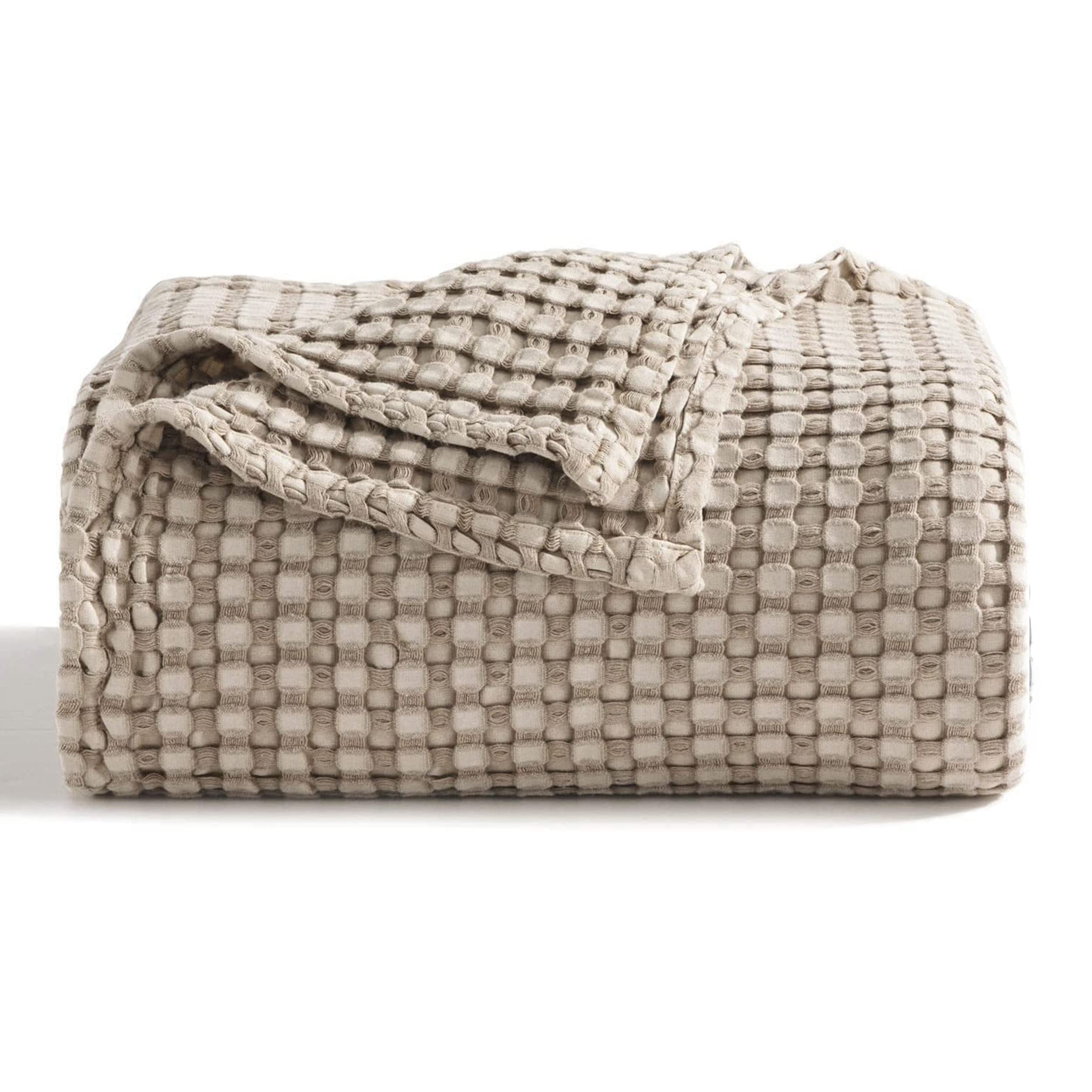 Bedsure Cooling Cotton Waffle Queen Size Blanket -Lightweight Breathable Summer Blanket Of Rayon Derived From Bamboo For Hot Sle