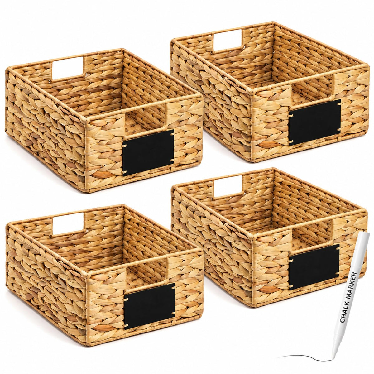 Nitial Wicker Storage Baskets Set of 4, 12 x 9 x 5 Inch, Natural