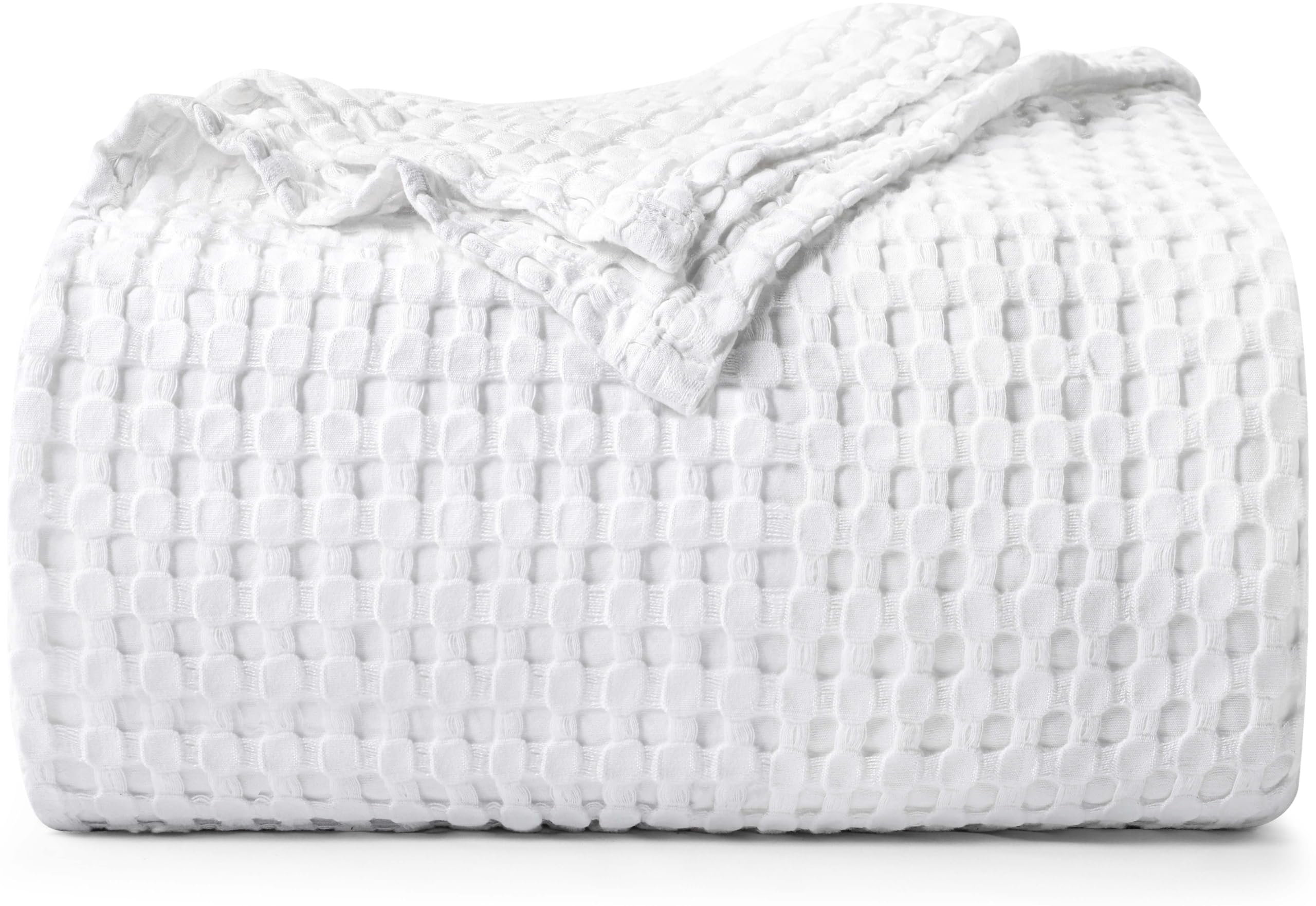 Utopia Bedding Cotton Waffle Blanket 300 Gsm (White - 90X72 Inches) Soft Lightweight Breathable Bed Blanket Twin Size Layering A