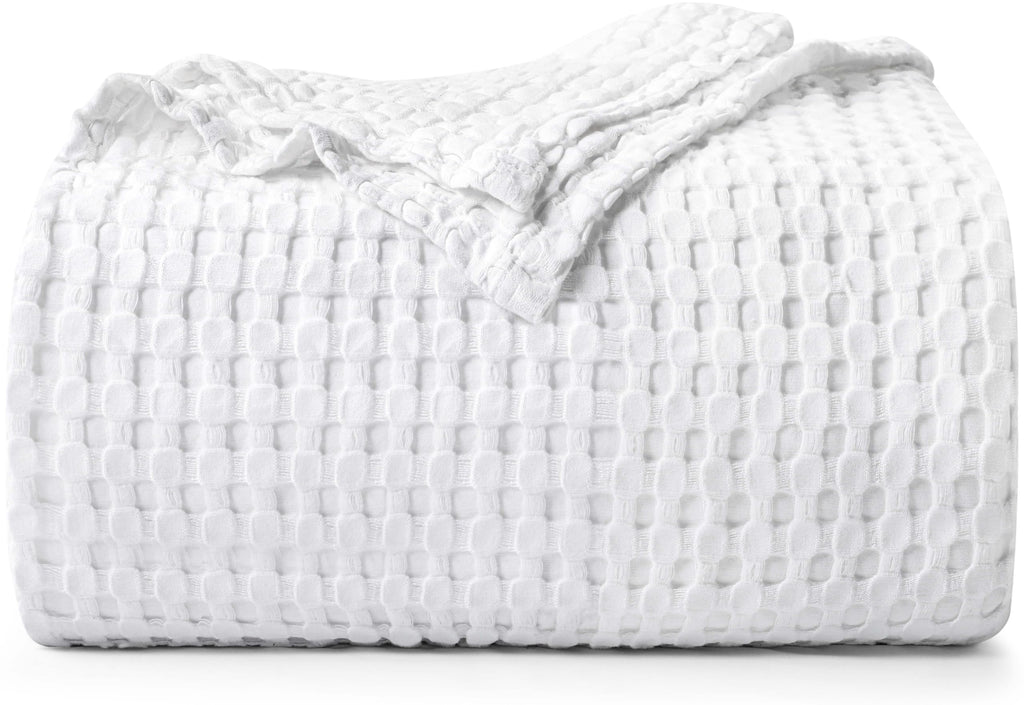 Utopia Bedding Cotton Waffle Blanket 300 Gsm (White - 90X90 Inches) Soft Lightweight Breathable Bed Blanket Queen Size Layering