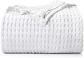 Utopia Bedding Cotton Waffle Blanket 300 Gsm (White - 90X90 Inches) Soft Lightweight Breathable Bed Blanket Queen Size Layering