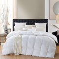 Luxurious All-Season Goose Down Feather Fiber Comforter Duvet Insert, Exquisite Twin White Stripe Design, Premium Baffle Box, 10