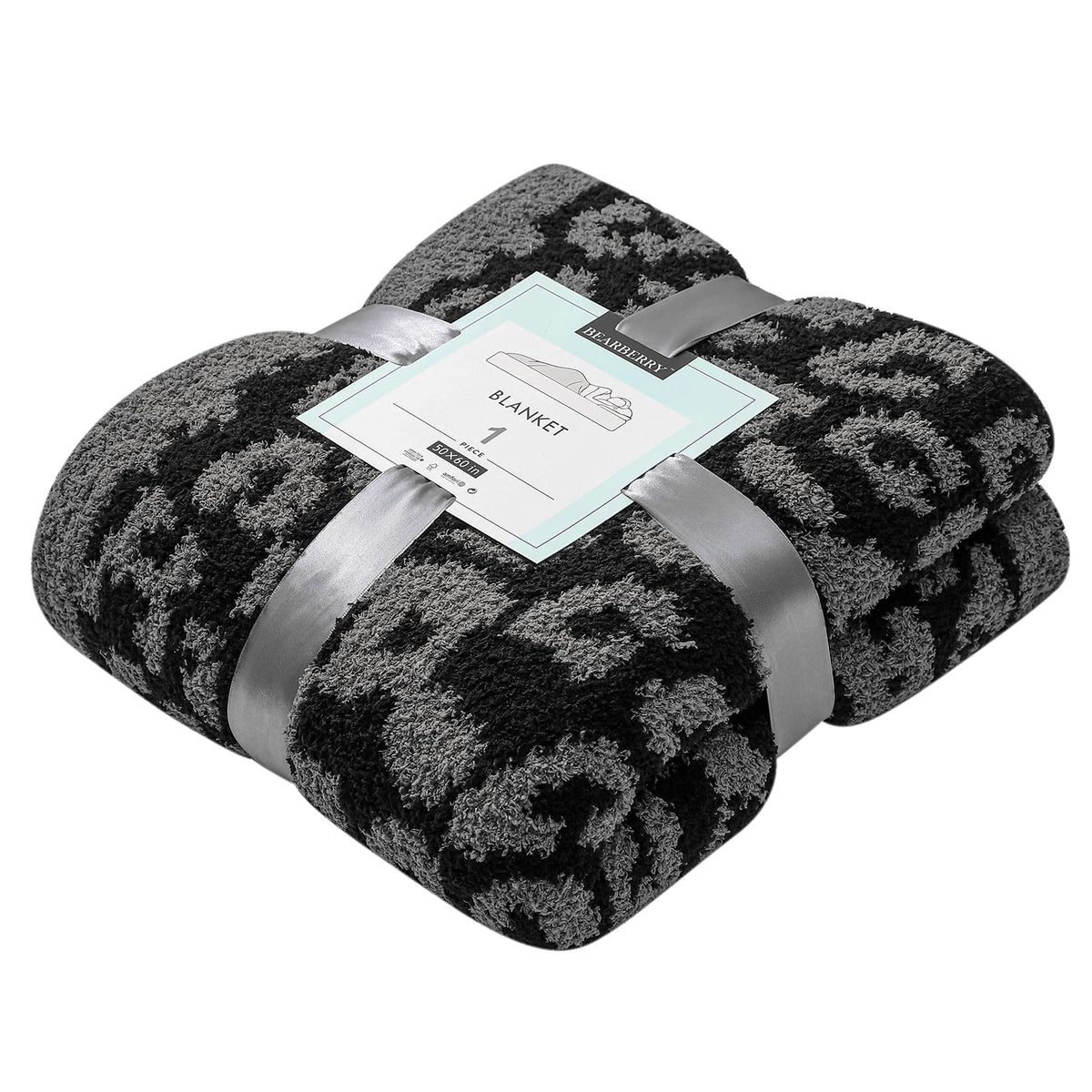 Bearberry Fuzzy Leopard Knitted Throw Blanket Soft Cozy Warm Microfiber Blanket For Couch Sofa Bed Travel(Graphite/Carbon, 50'X