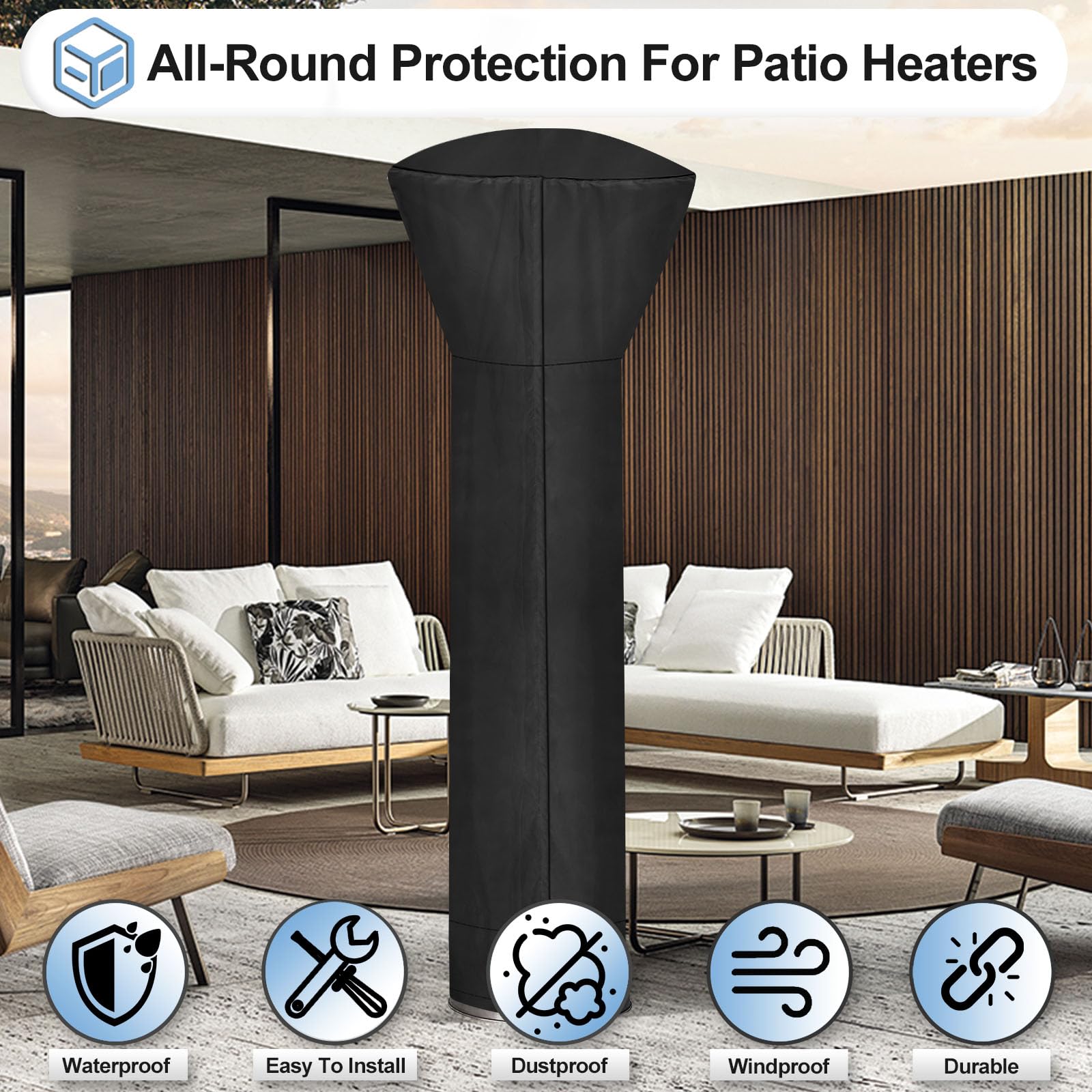 Outdoorlines Waterproof Outdoor Patio Heater Covers With Zipper And Storage Bag, Dust-Proof Uv-Resistant Windproof Propane Heavy Duty Heater Cover For Standing Heater, 1 Pack-89Hx33Dx19B Inch Black