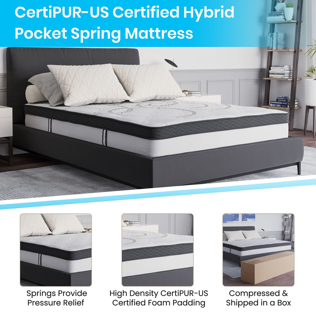Flash Furniture Tribeca Full Size Tufted Upholstered Platform Bed In Light Gray Fabric With 10 Inch Certipur-Us Certified Pocket Spring Mattress
