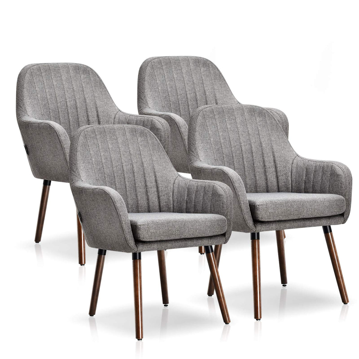 Giantex Set Of 4 Fabric Dining Chairs, Accent Upholstered Arm Chair W/Wood Legs, Thick Sponge Seat, Non-Slipping Pads, Modern Leisure Chair For Dining Room, Living Room, Bedroom (4, Grey)