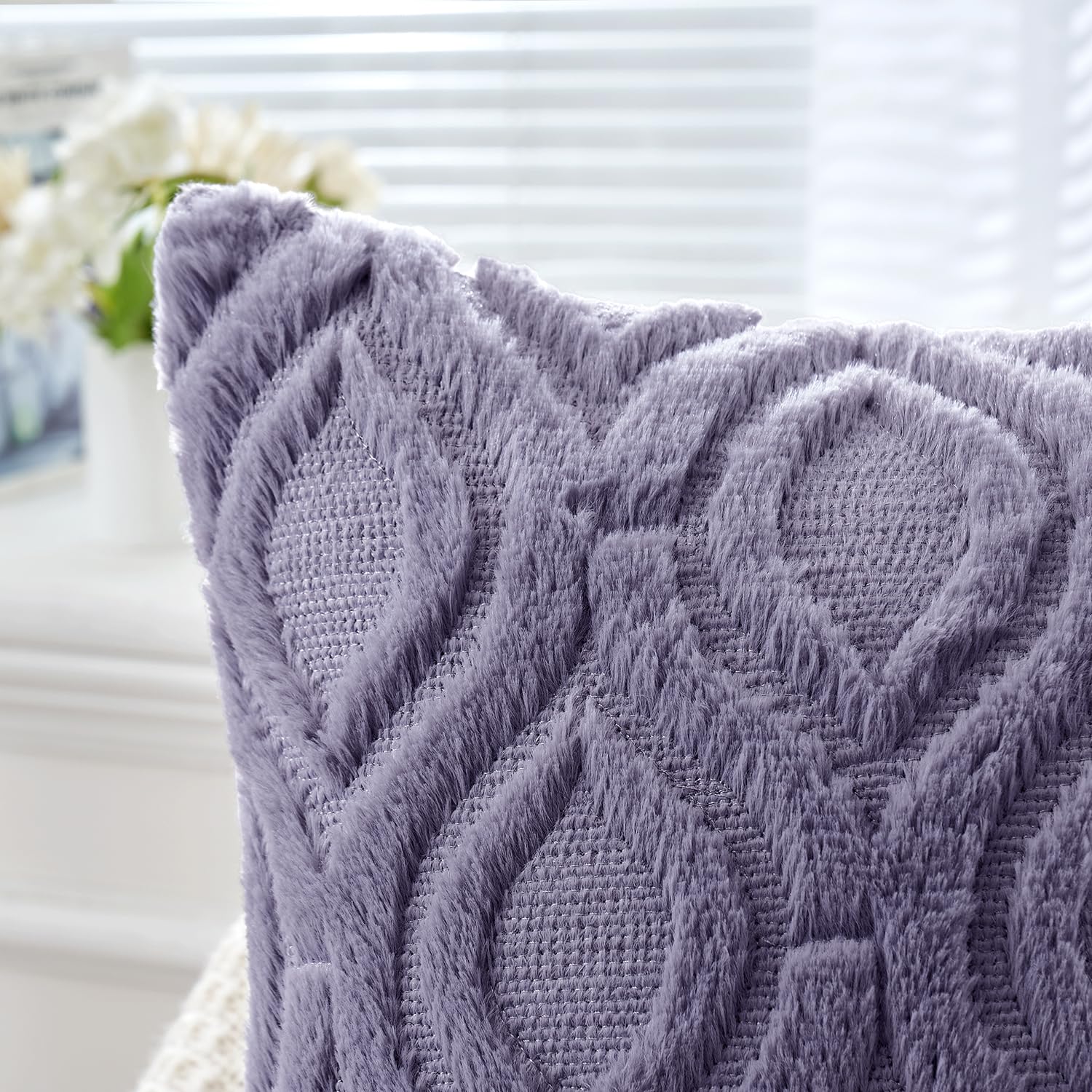 Miulee Blue Purple Throw Pillow Covers 18X18 Inch, Soft Winter Plush Faux Wool Couch Pillow Covers Set Of 2 Decorative Farmhouse Boho Throw Pillows For Sofa Living Room Bed