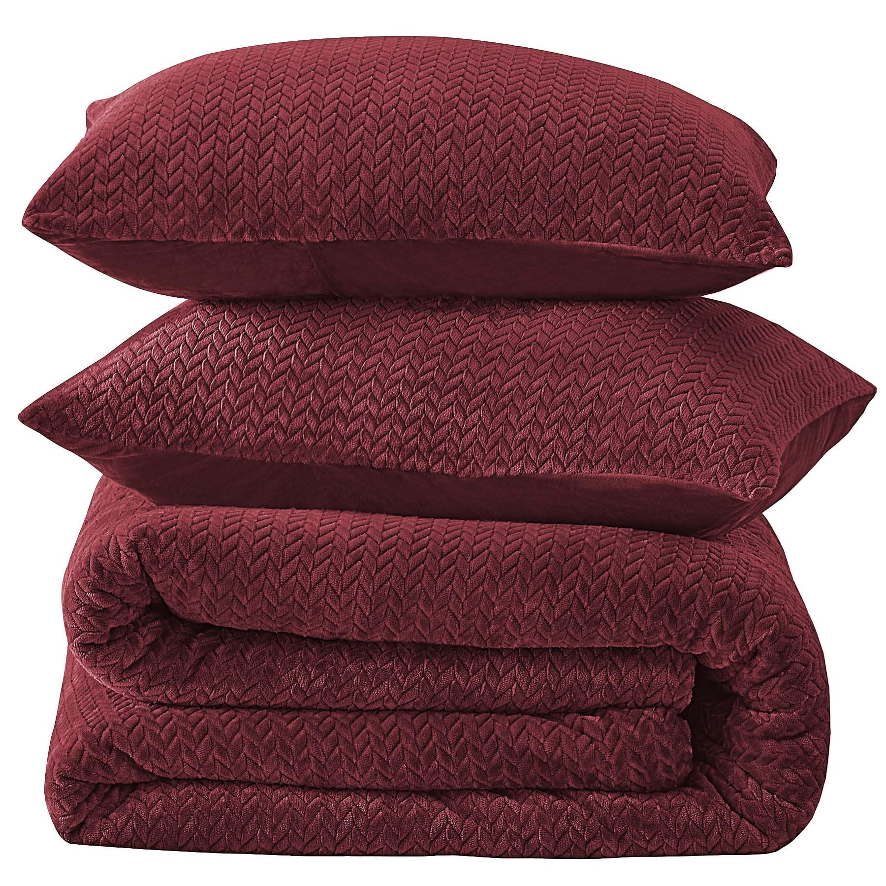 Chixpace Fluffy King Comforter Set - Furry Burgundy Leaves Pattern Faux Fur Bed Set, Winter Ultra Soft Fuzzy Comfort Set, Velvet