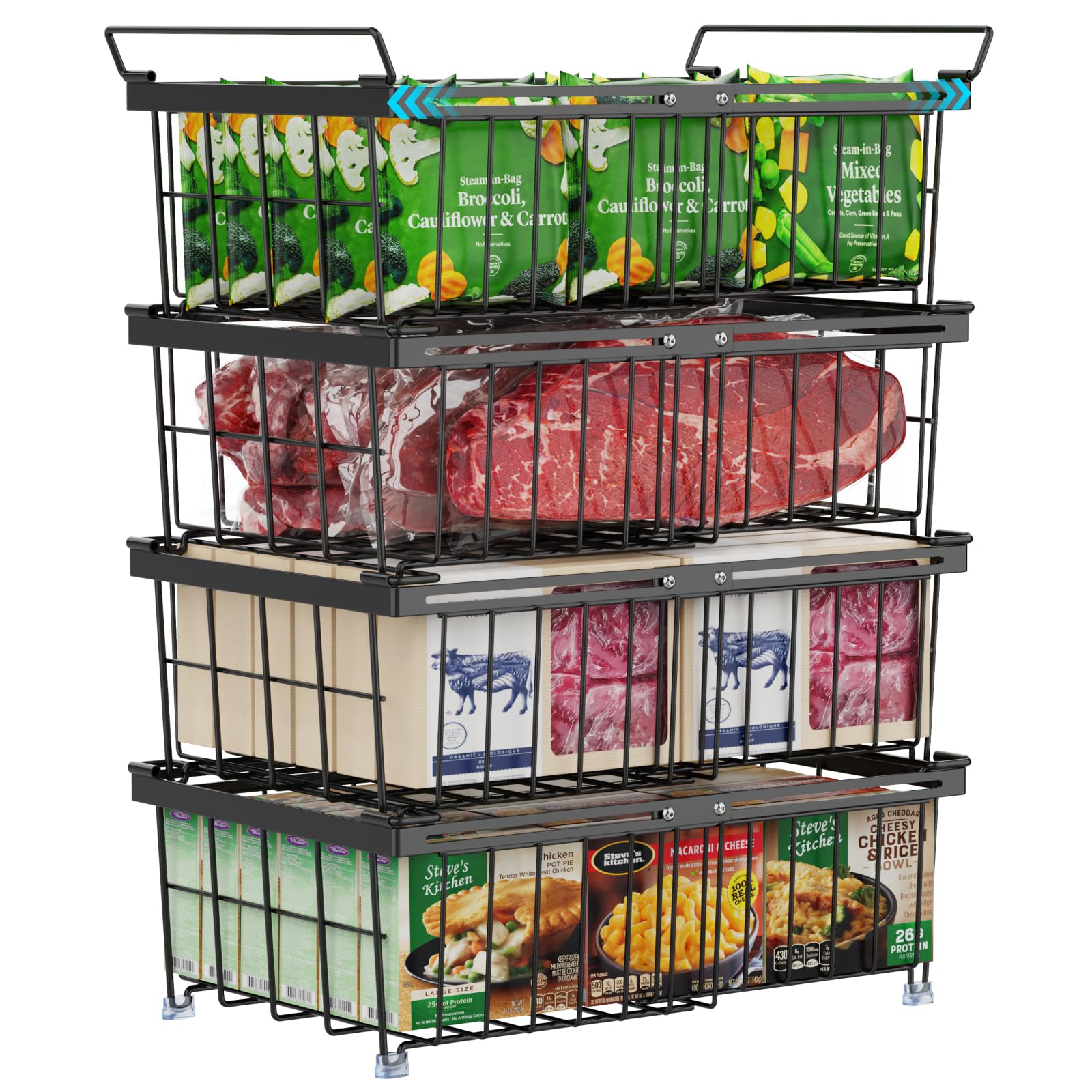 Ispecle Freezer Organizer Bins - Fit 10 To 20 Cu.Ft Deep Freezer, 4 Pack Large Expandable Stackable Chest Freezer Organizer Bins